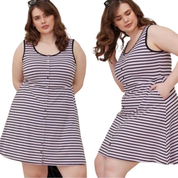 Torrid Striped Sleeveless Mini Jersey Button-Front Dress Plus Size 4X - Picture 1 of 11
